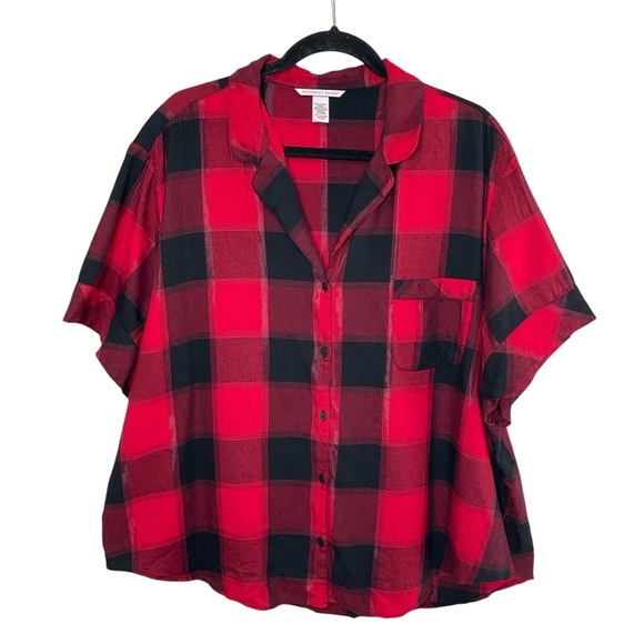 VICTORIA’S SECRET Buffalo Plaid Short-Sleeve Flannel Button Down, XXL - Picture 3 of 11